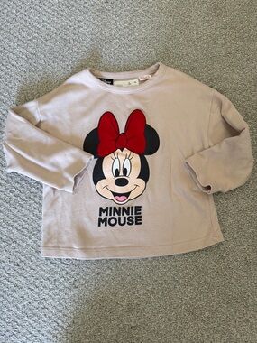 Zara Disney Minnie Mouse Light Pink Long Sleeve Tee with Red Bow Graphic